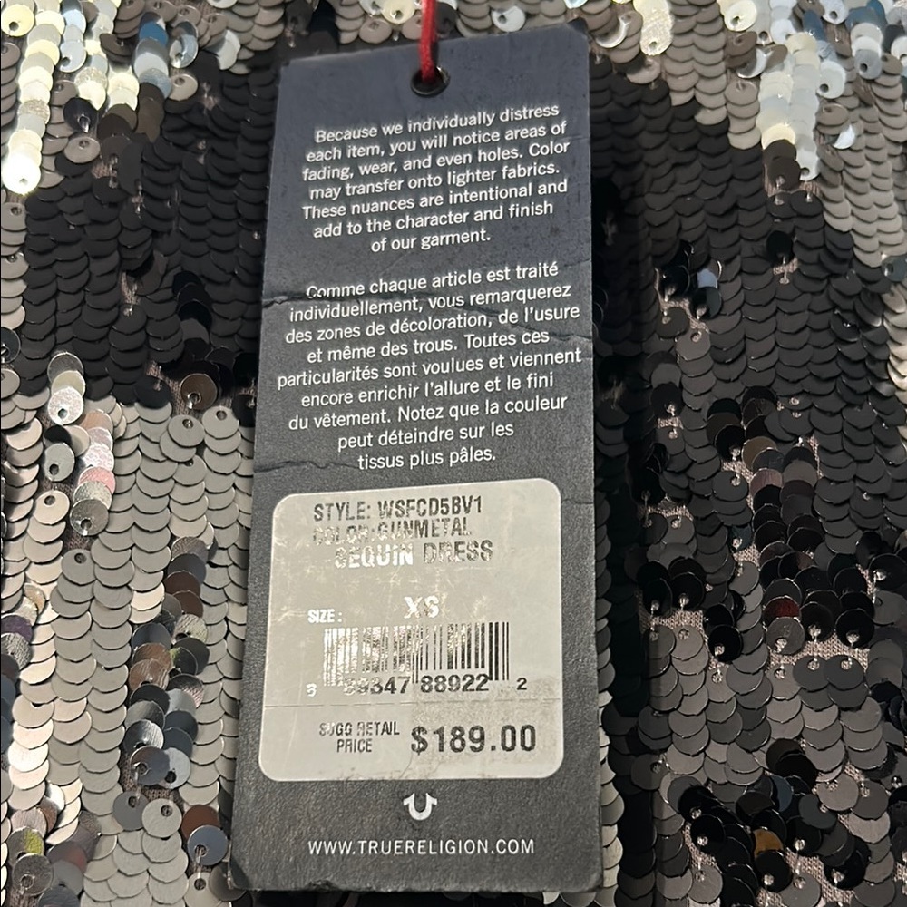 True Religion Silver Sequin Dress with Black Detail - Picture 4 of 11